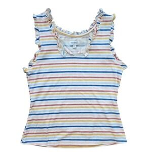 Cottagecore Multicolor Striped Ruffle Trim Tank Top By True Craft Size L